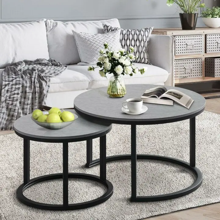 thick metal and wood grain coffee table