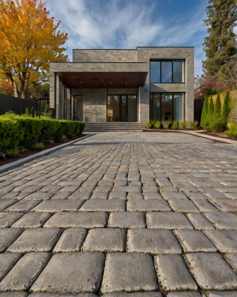 Stock Photography concrete house with Permeable Driveway Pavin 1 (1)