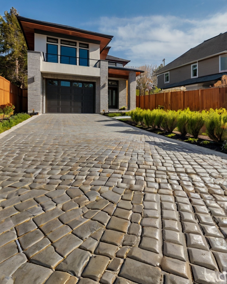 Stock Photography concrete house with Permeable Driveway Pavin 1