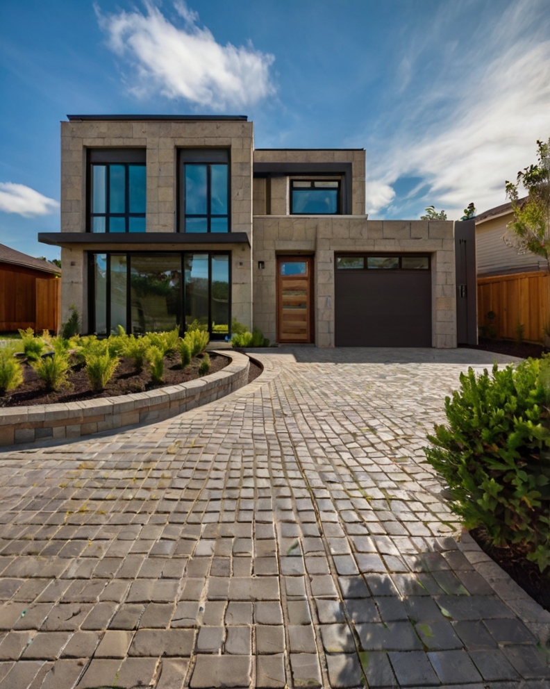 Stock Photography concrete house with Permeable Driveway Pavin 2