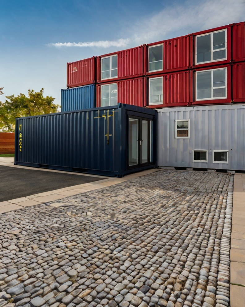 Stock Photography container house with Permeable Driveway Pavi 0