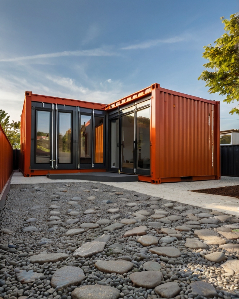 Stock Photography container house with Permeable Driveway Pavi 1