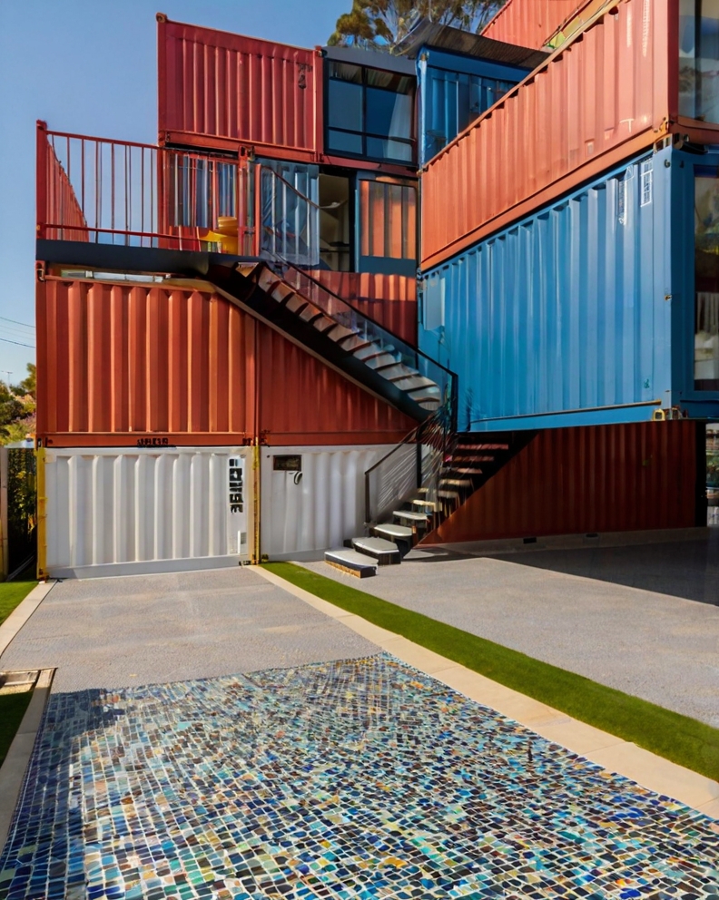 Stock Photography container house with Permeable Driveway Pavi 2 (2)