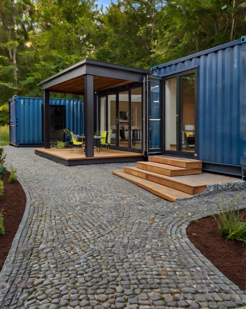 Stock Photography container house with Permeable Driveway Pavi 3