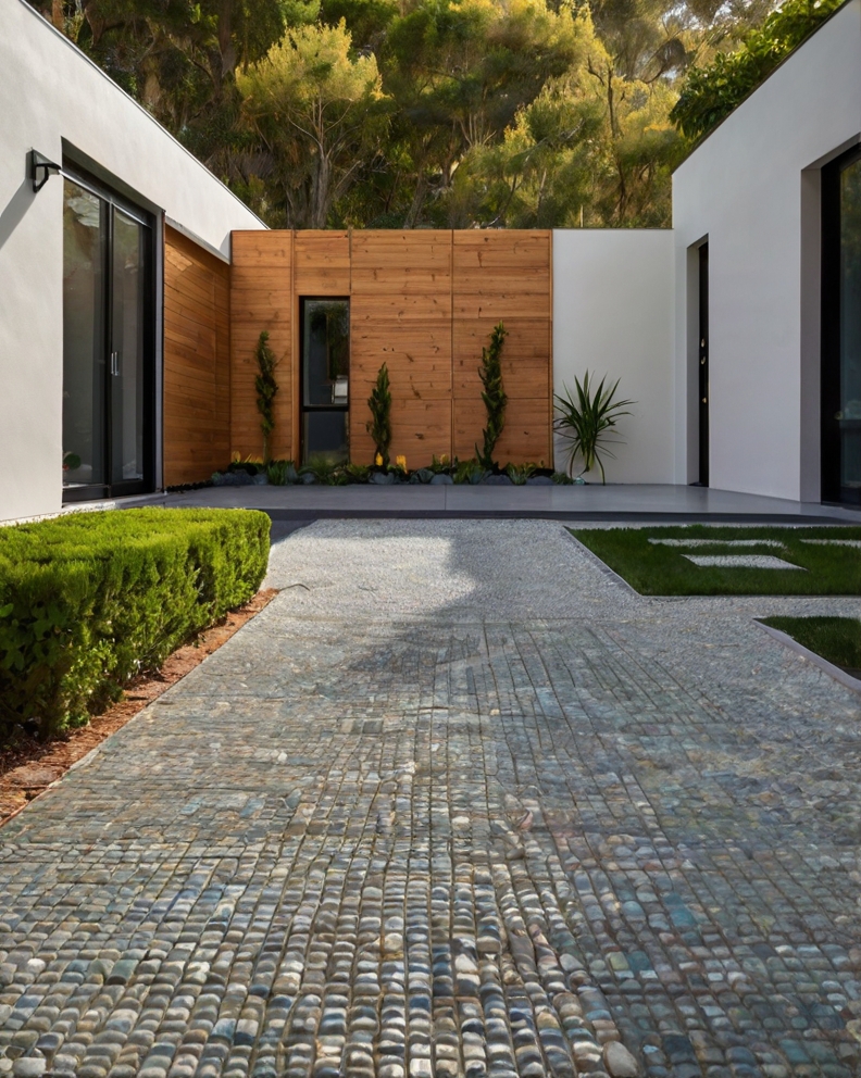 Stock Photography minimalist house with Permeable Driveway Pav 0