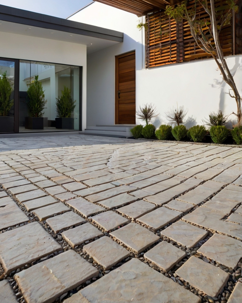 Stock Photography minimalist house with Permeable Driveway Pav 2 (1)