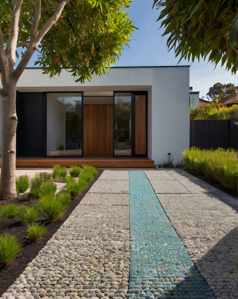 Stock Photography minimalist house with Permeable Driveway Pav 2