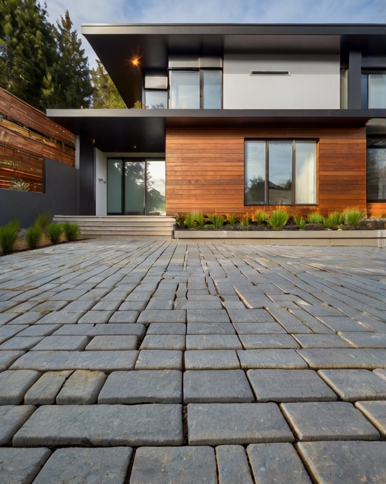 Stock Photography modern house with Permeable Driveway Paving 0 (2)