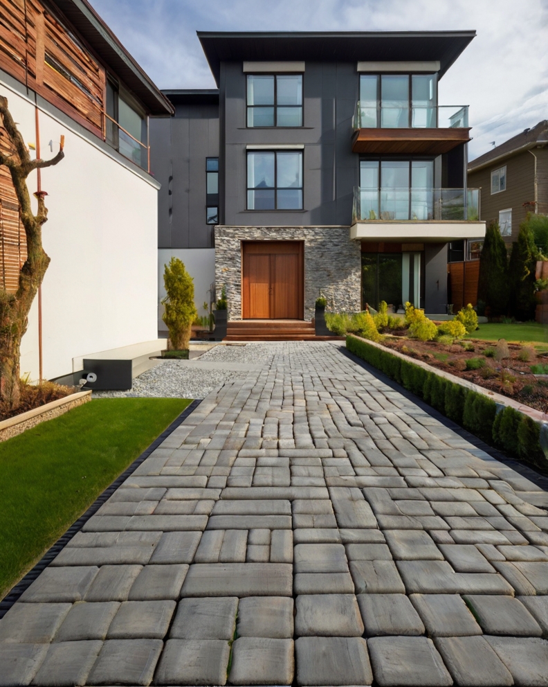 Stock Photography modern house with Permeable Driveway Paving 0 (5)