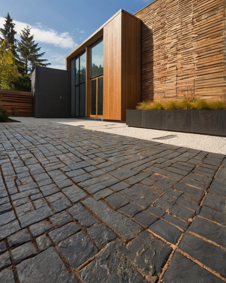 Stock Photography modern house with Permeable Driveway Paving 0