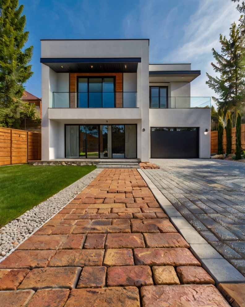 Stock Photography modern house with Permeable Driveway Paving 1 (1)