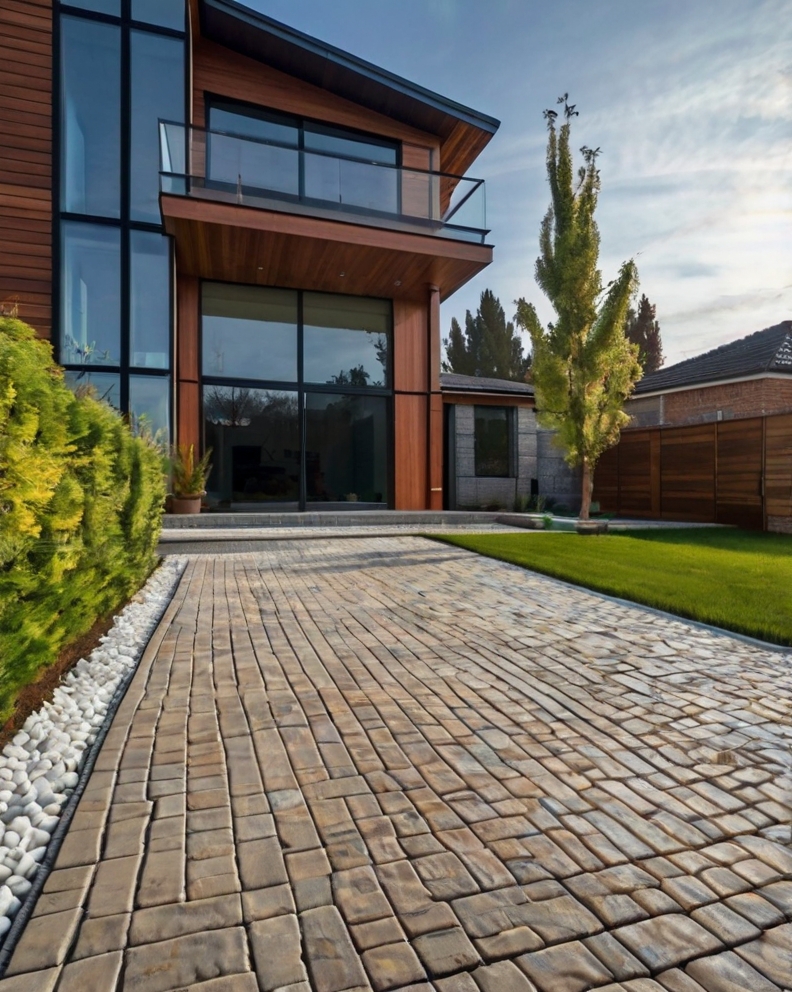 Stock Photography modern house with Permeable Driveway Paving 1 (2)