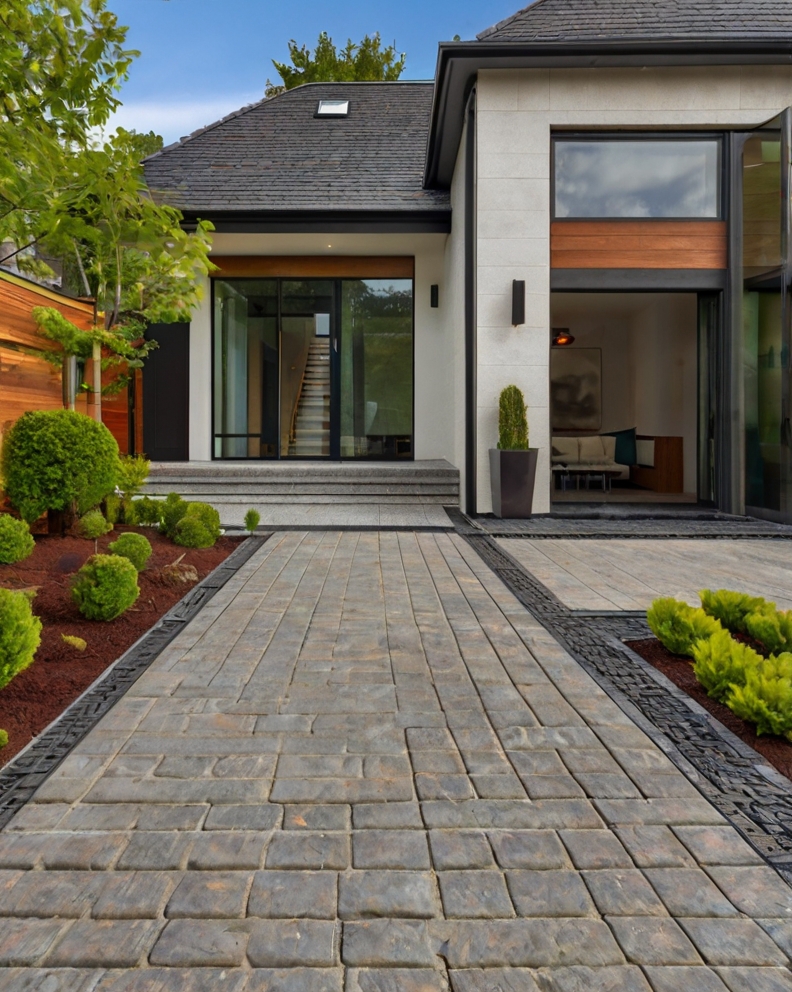 Stock Photography modern house with Permeable Driveway Paving 1 (6)