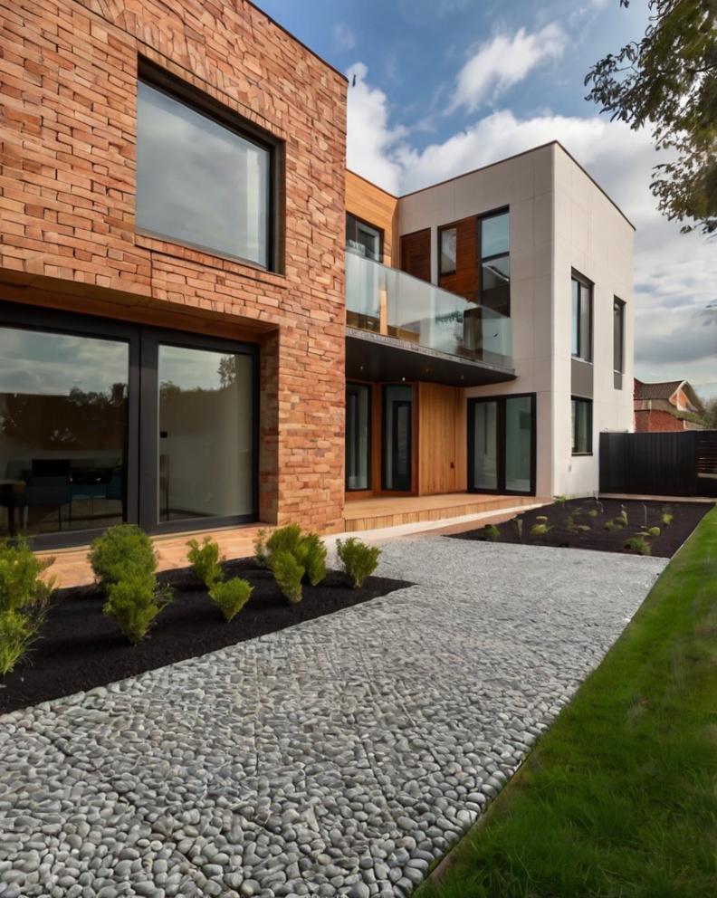 Stock Photography modern house with Permeable Driveway Paving 1