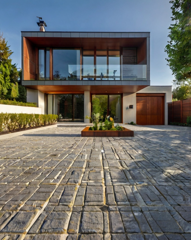 Stock Photography modern house with Permeable Driveway Paving 2