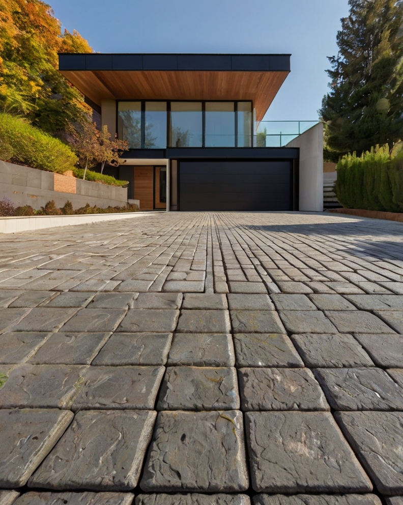 Stock Photography modern house with Permeable Driveway Paving 3