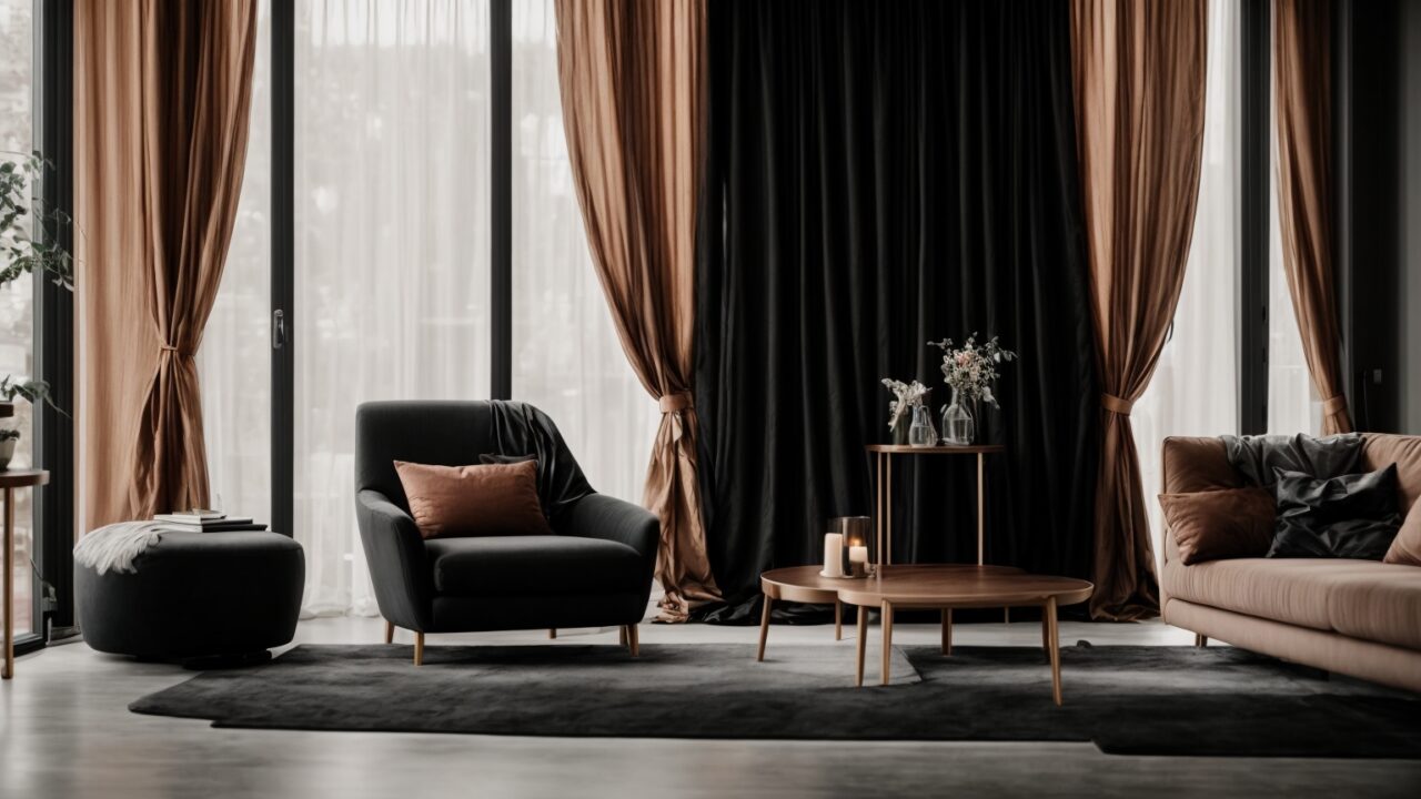 Default Curtains for minimalist soft black Living Room with de 0