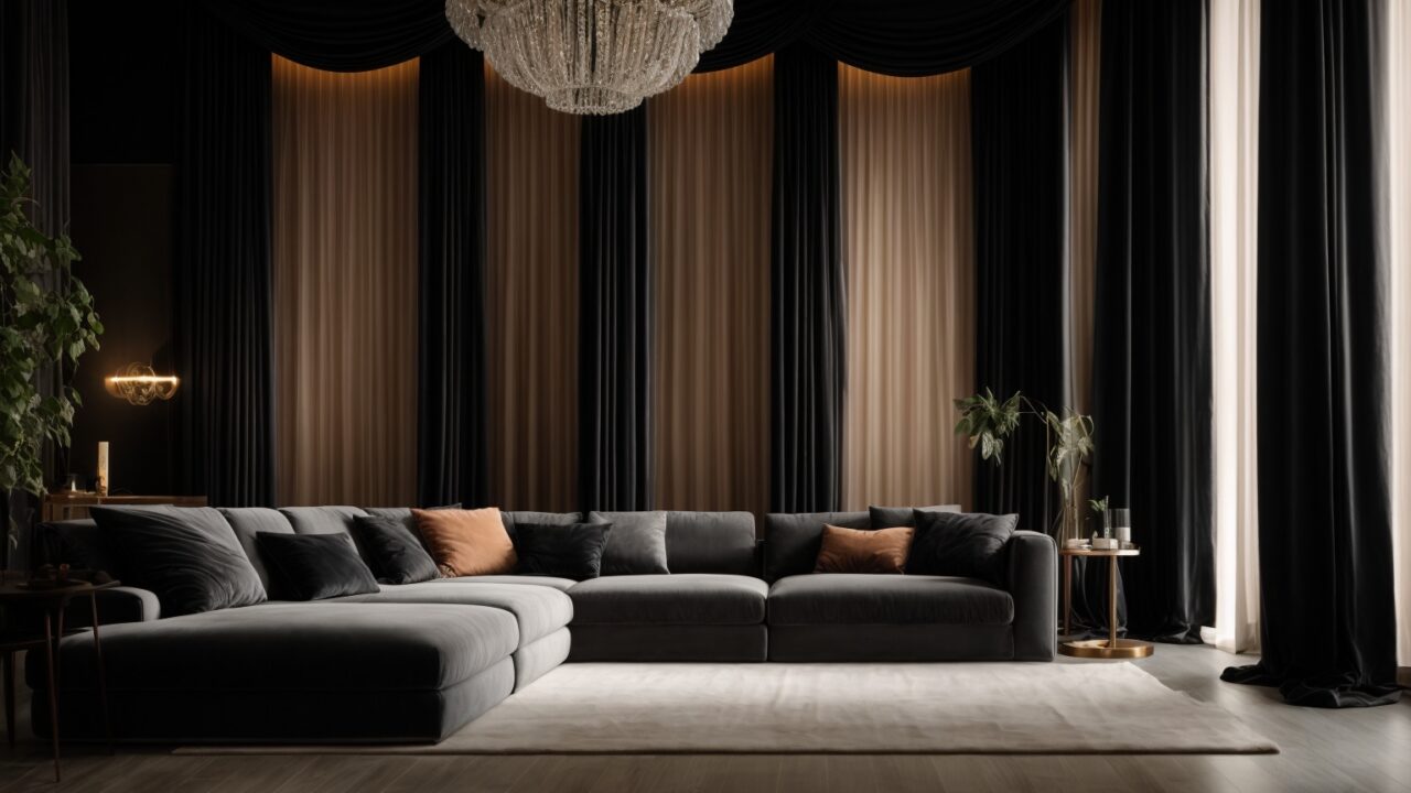 Default Curtains for minimalist soft black Living Room with de 2