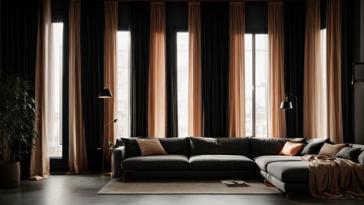 Default Curtains for minimalist soft black Living Room with de 3