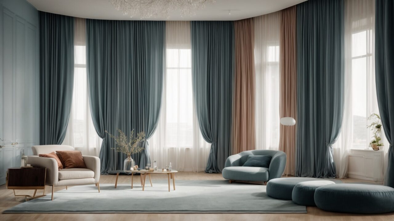 Default Curtains for minimalist soft blue Living Room with dep 0