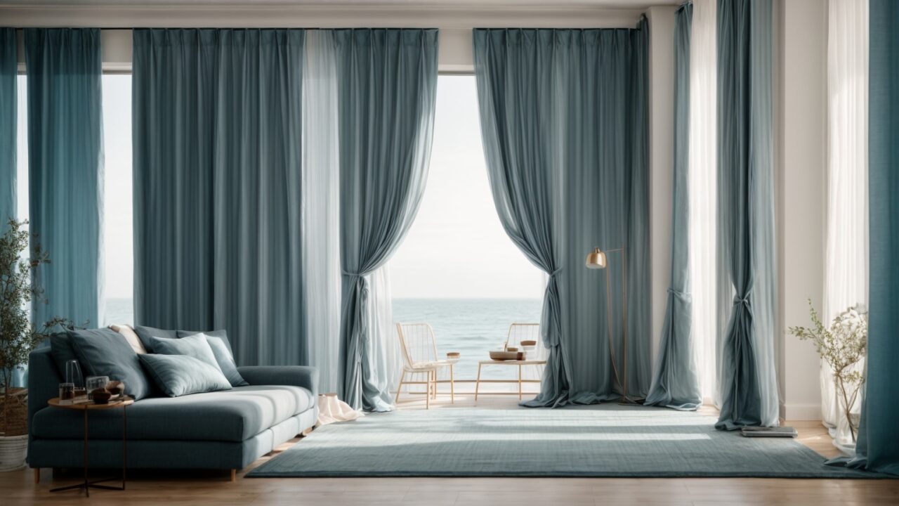 Default Curtains for minimalist soft blue Living Room with dep 1