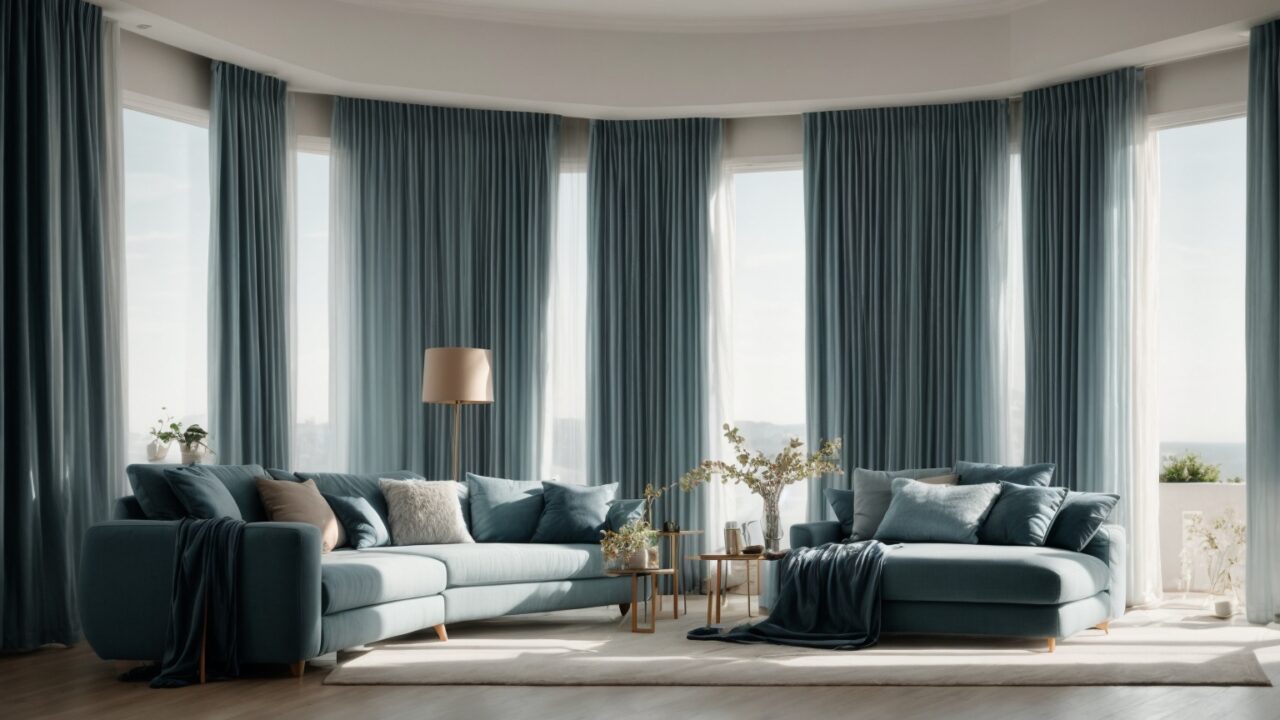 Default Curtains for minimalist soft blue Living Room with dep 2
