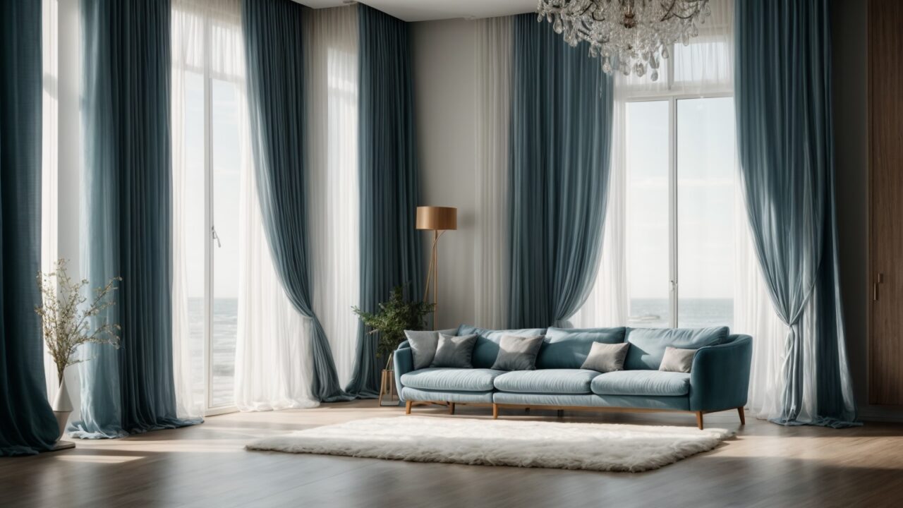 Default Curtains for minimalist soft blue Living Room with dep 3