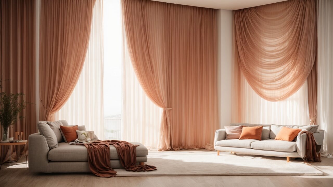 Default Curtains for minimalist soft bright Living Room with d 3