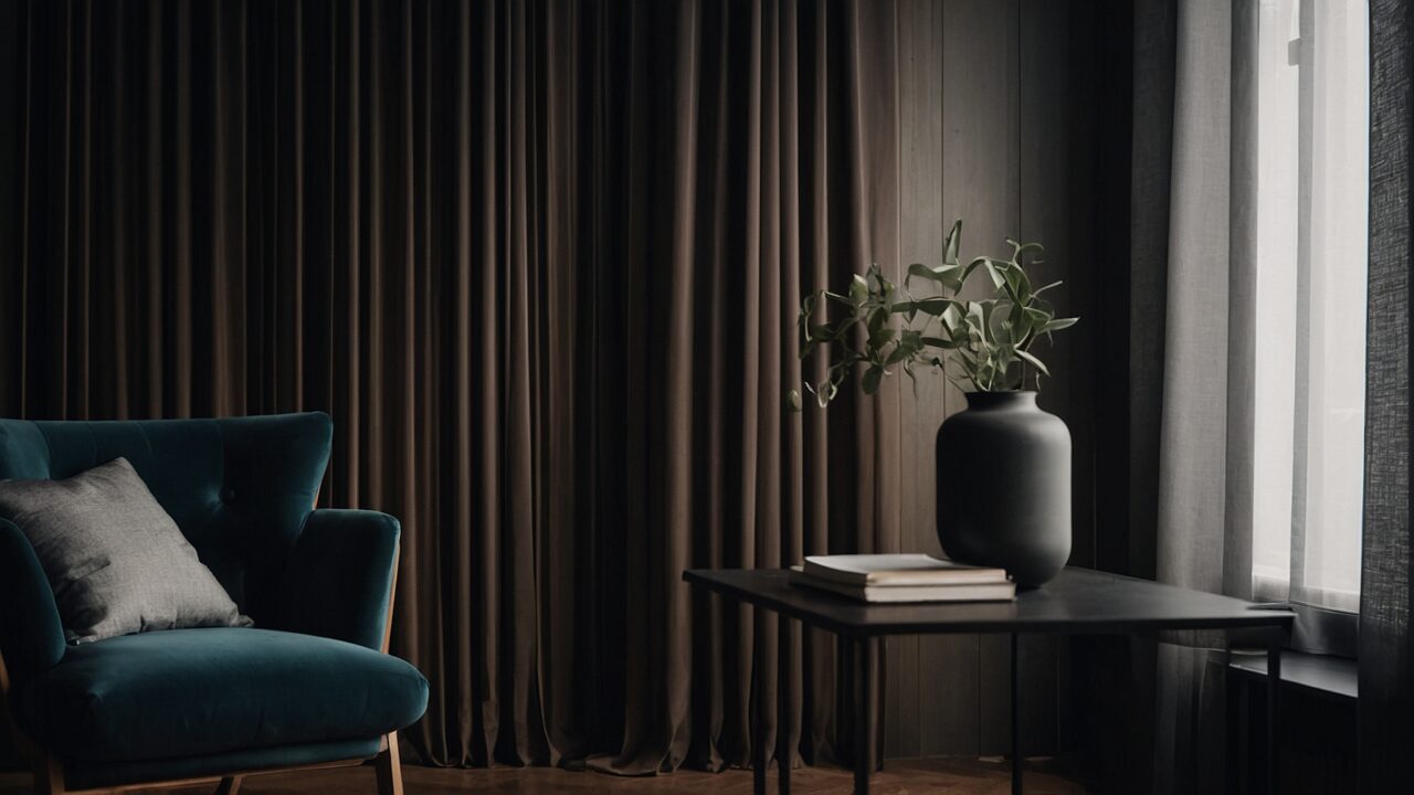 Default Curtains for minimalist soft dark Living Room with det 0