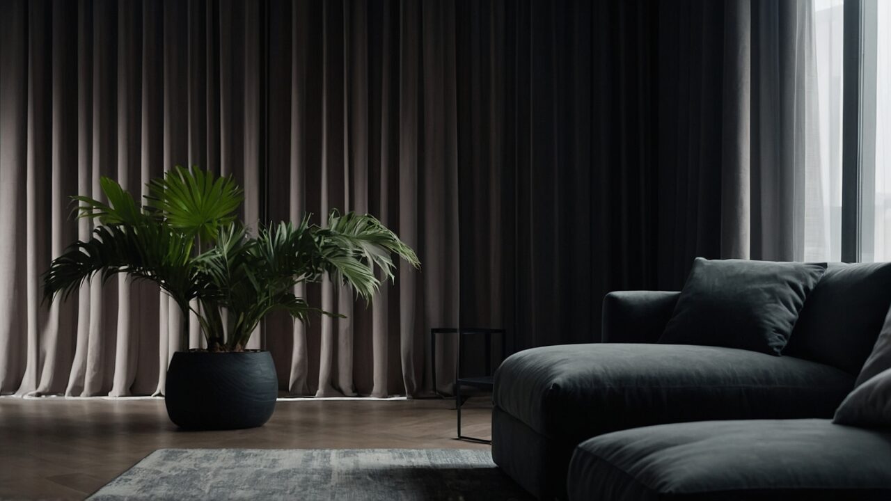 Default Curtains for minimalist soft dark Living Room with det 3