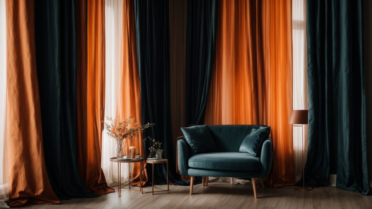 Default Curtains for minimalist soft orange blue and dark Livi 1