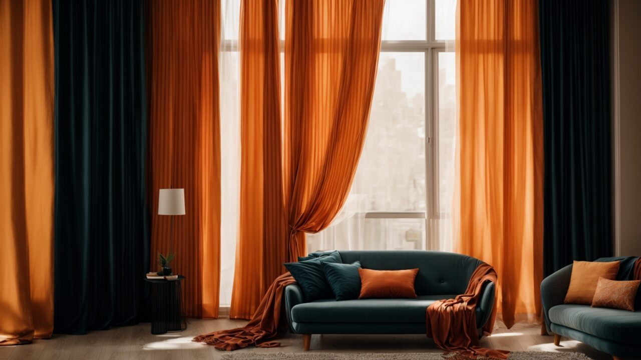 Default Curtains for minimalist soft orange blue and dark Livi 3