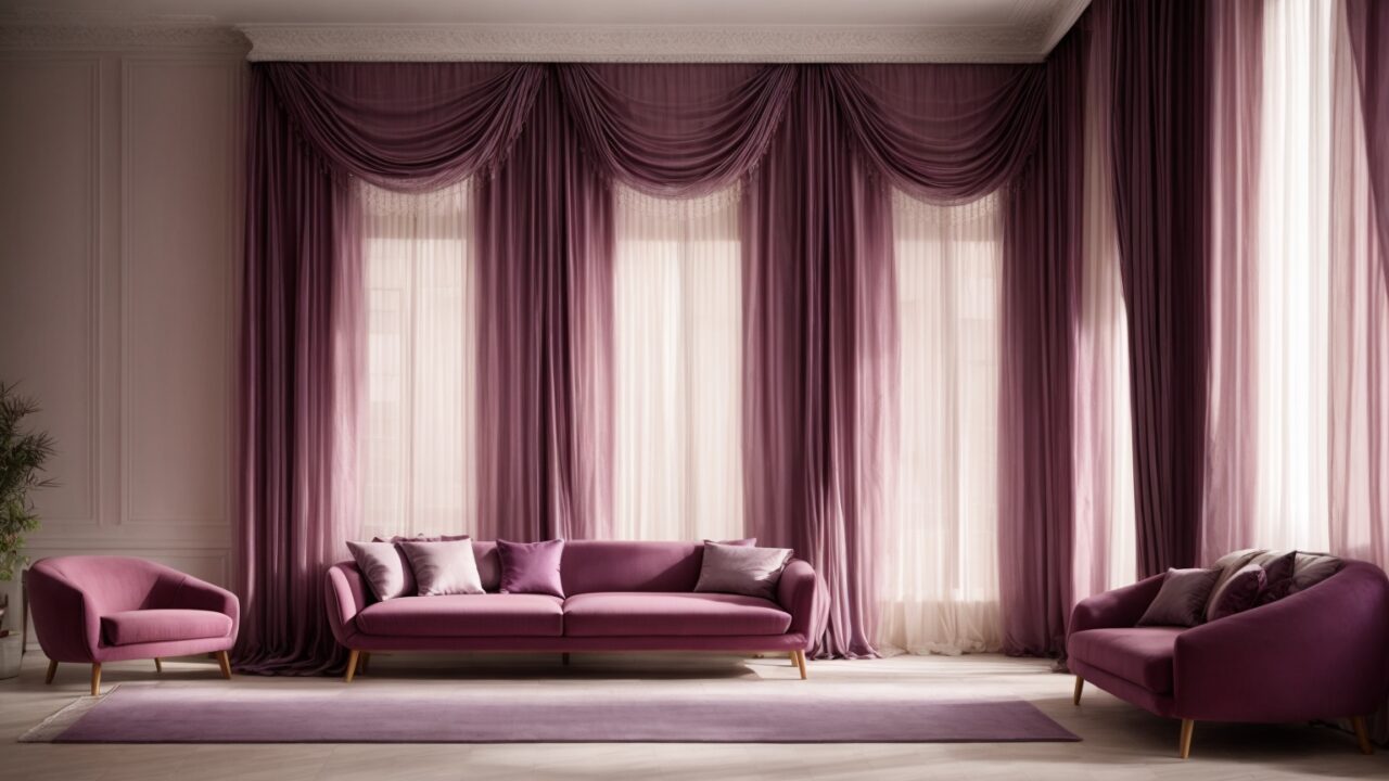 Default Curtains for minimalist soft purple Living Room with d 2