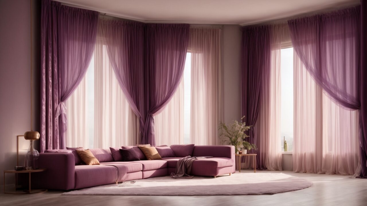 Default Curtains for minimalist soft purple Living Room with d 3