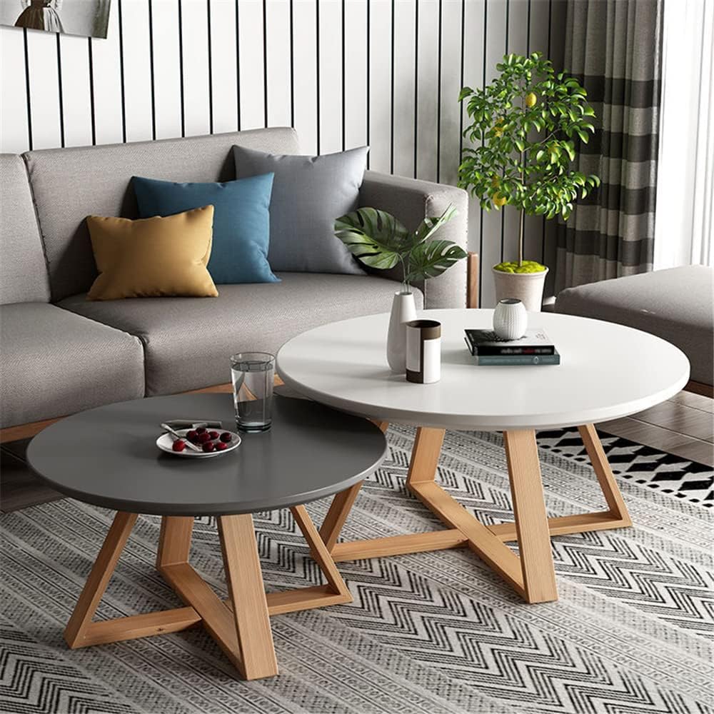 CODOMI Coffee Side Table Nordic Style Solid Wood Round Side Table