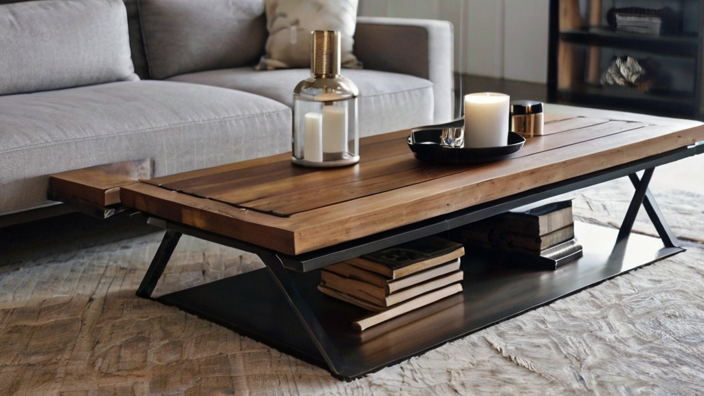 Default Minimalist Metal and wood Industrial coffee table Cozy 1