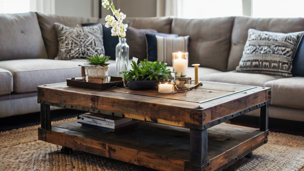 Default Rustic industrial Coffee Table metal with reclaimed wo 1