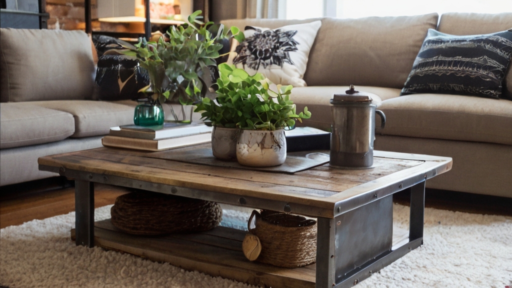 Default Rustic industrial Coffee Table metal with reclaimed wo 3