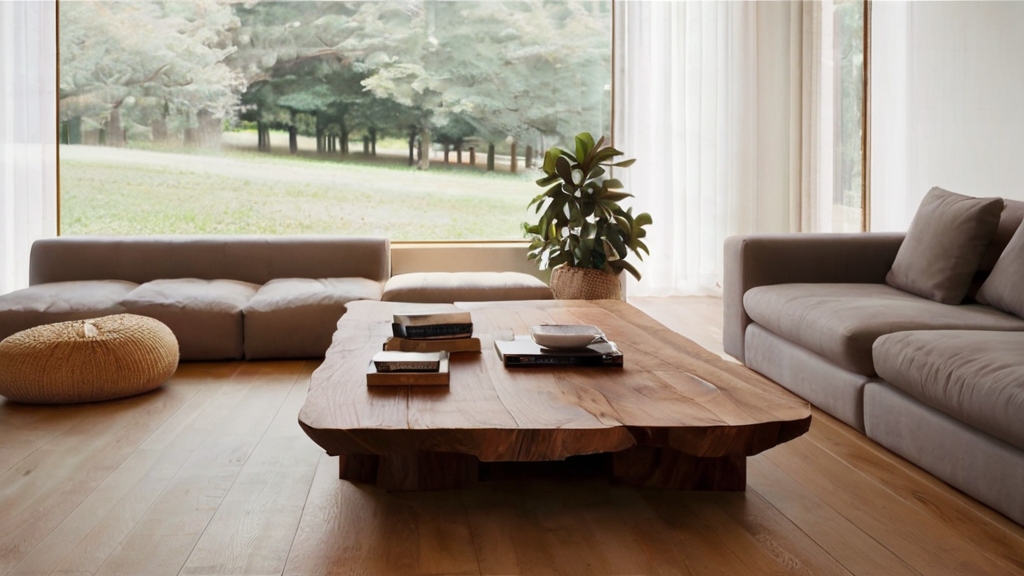 Default Slab Wood coffee table in the wide angle warm minimali 2