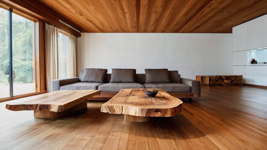 Default Slab Wood coffee table in the wide angle warm modern l 0 1
