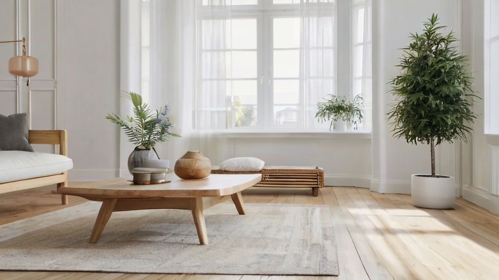 Default Wood and white scandinavian coffee table in wide angl 1