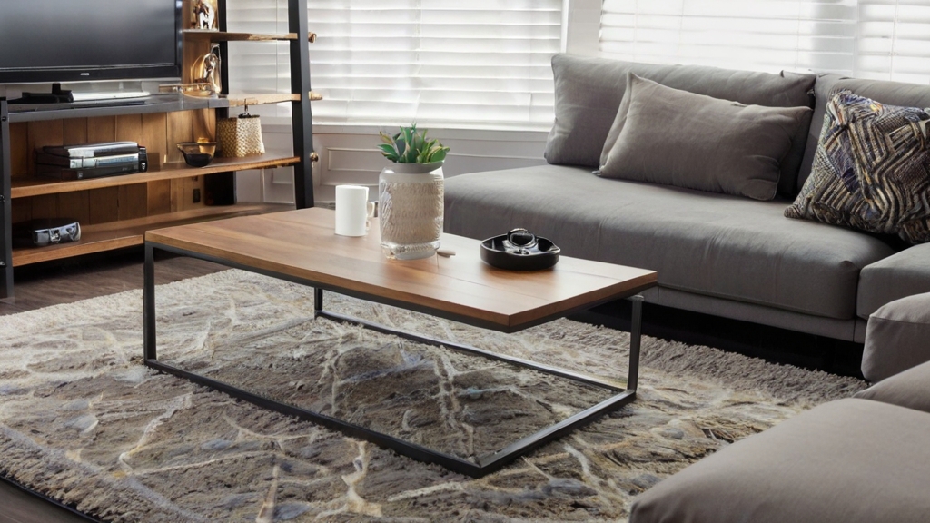 Default metal and Wood industrial coffee table with Rug Contr 1