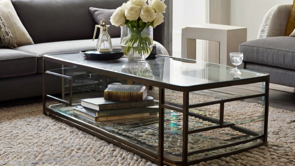 Default metal and glass industrial coffee table Cozy Living Ro 2
