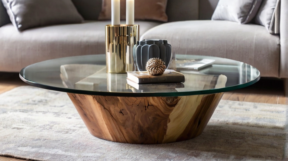 Default perfect round glass coffee table live edge minimalist 0
