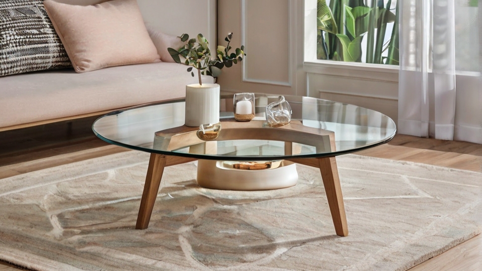 Default round glass coffee table minimalist wooden living room 0 1