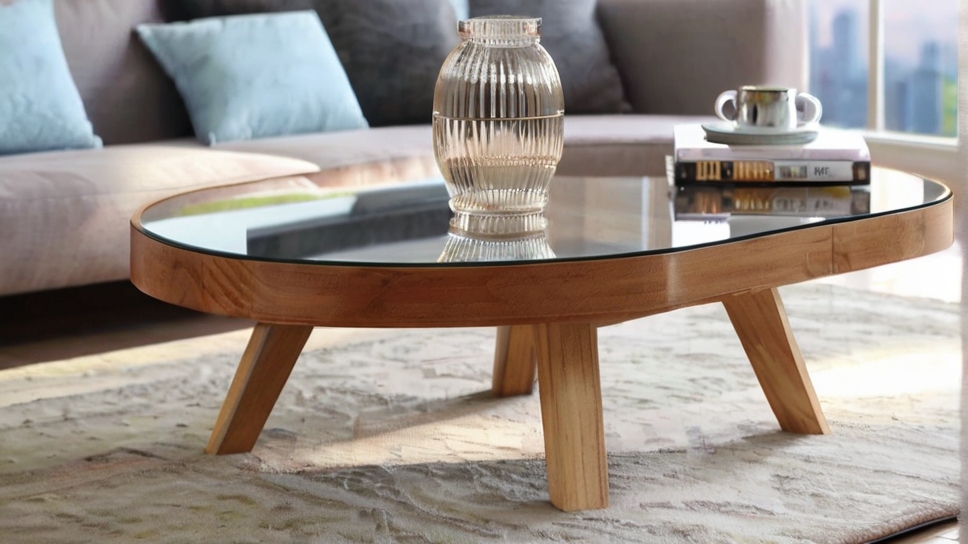 Default round glass coffee table minimalist wooden living room 0