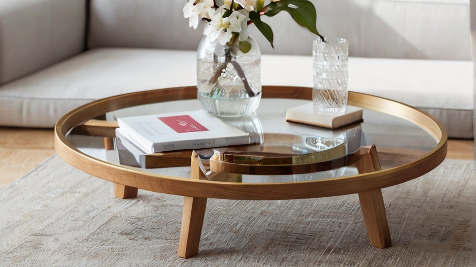 Default round glass coffee table minimalist wooden living room 1