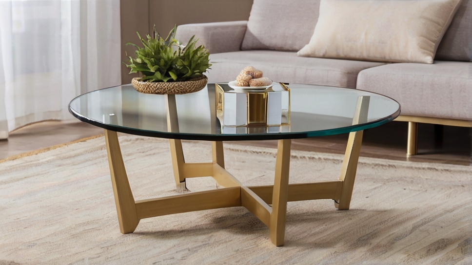 Default round glass coffee table minimalist wooden living room 2