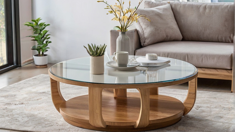 Default round glass coffee table minimalist wooden living room 3 1