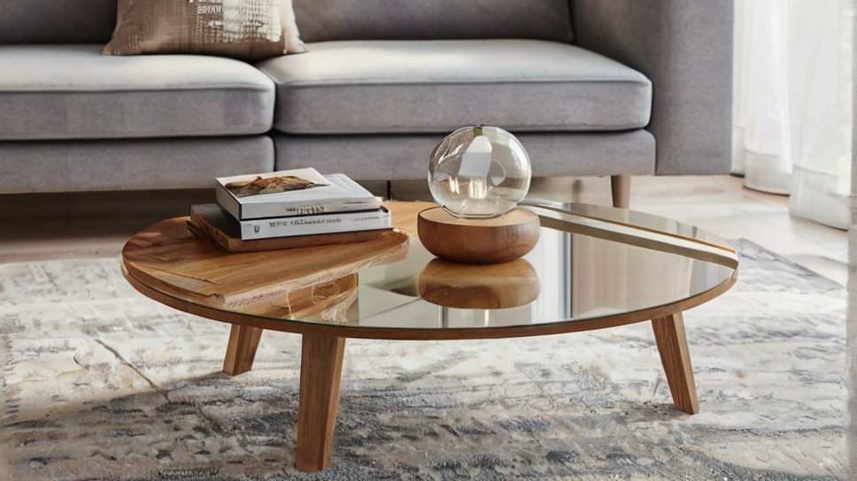 Default round glass coffee table minimalist wooden living room 3